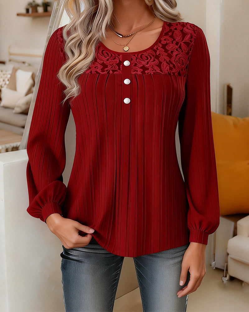 Solid Color Lantern Sleeve Patchwork Loose Blouse