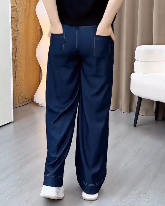Loose-Fitting High-Waisted Slimming Wide-Leg Pants