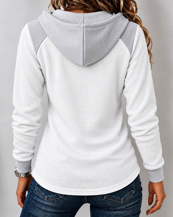 Hooded Lace-Up Spliced Hoodie