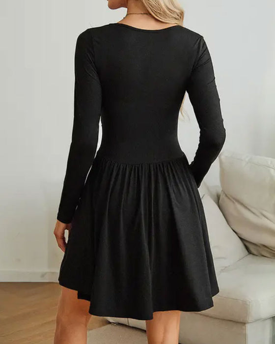 Square Neck Lace Waist A-Line Dress