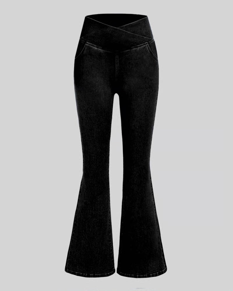 High Stretch Fashion Pocket Flare Pants