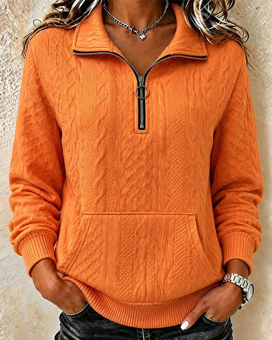 Half-Zip Solid Casual Sweatshirt