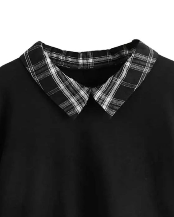 Plaid Lapel Fake Two-Piece Sweatshirt