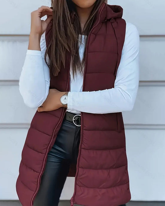 Hooded Mid-Length Vest Coat