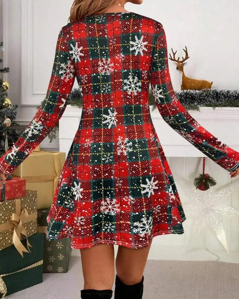 Plaid Print Round Neck Dress