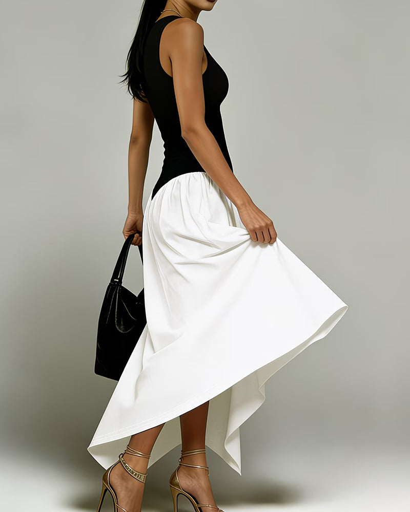 Round Neck Sleeveless Patchwork Irregular Dress