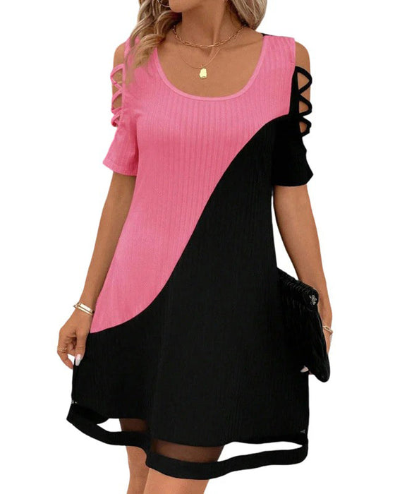 Color Block Short Sleeve Dress