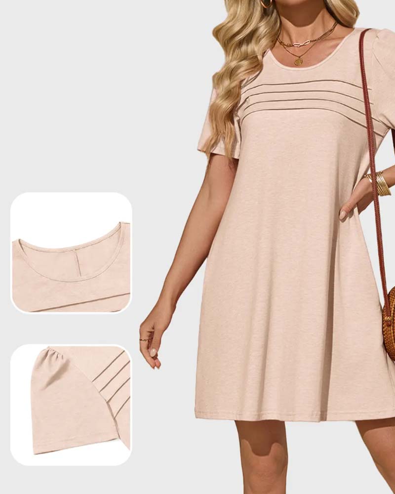 Ruffle Short Sleeve Round Neck Dress
