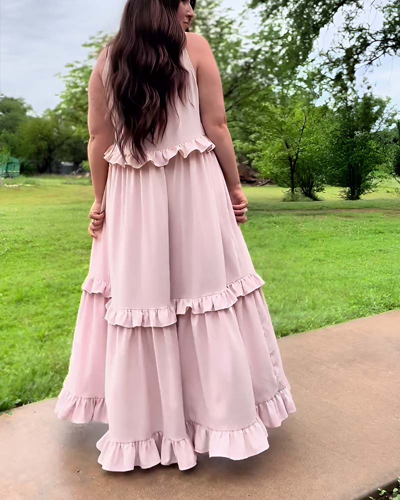 Spaghetti Strap Ruffle Hem Long Dress