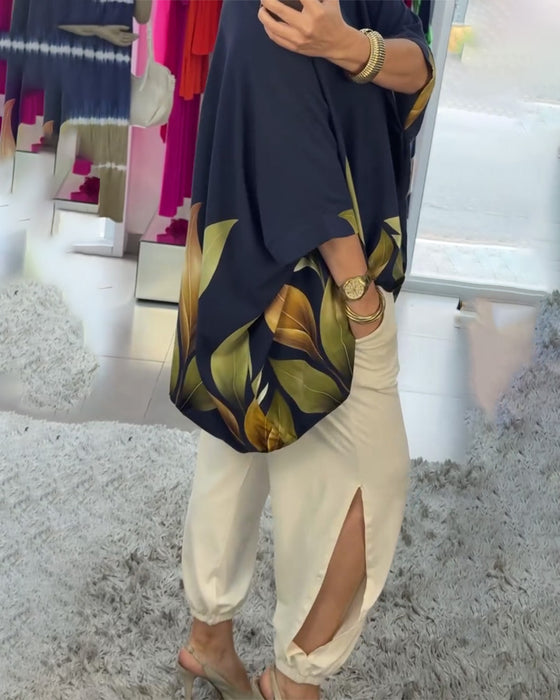 Sloped Shoulder Irregular Three-Quarter Sleeve Blouse