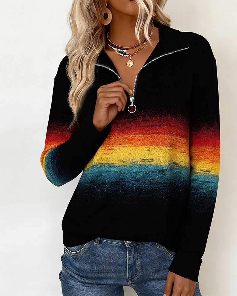 Half-Zip Rainbow Gradient Sweatshirt