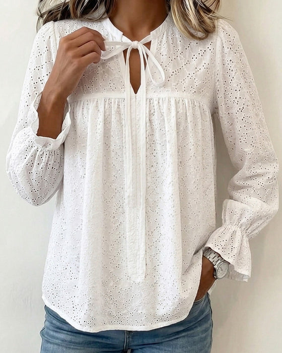 Tie Cutout Long Sleeve Top