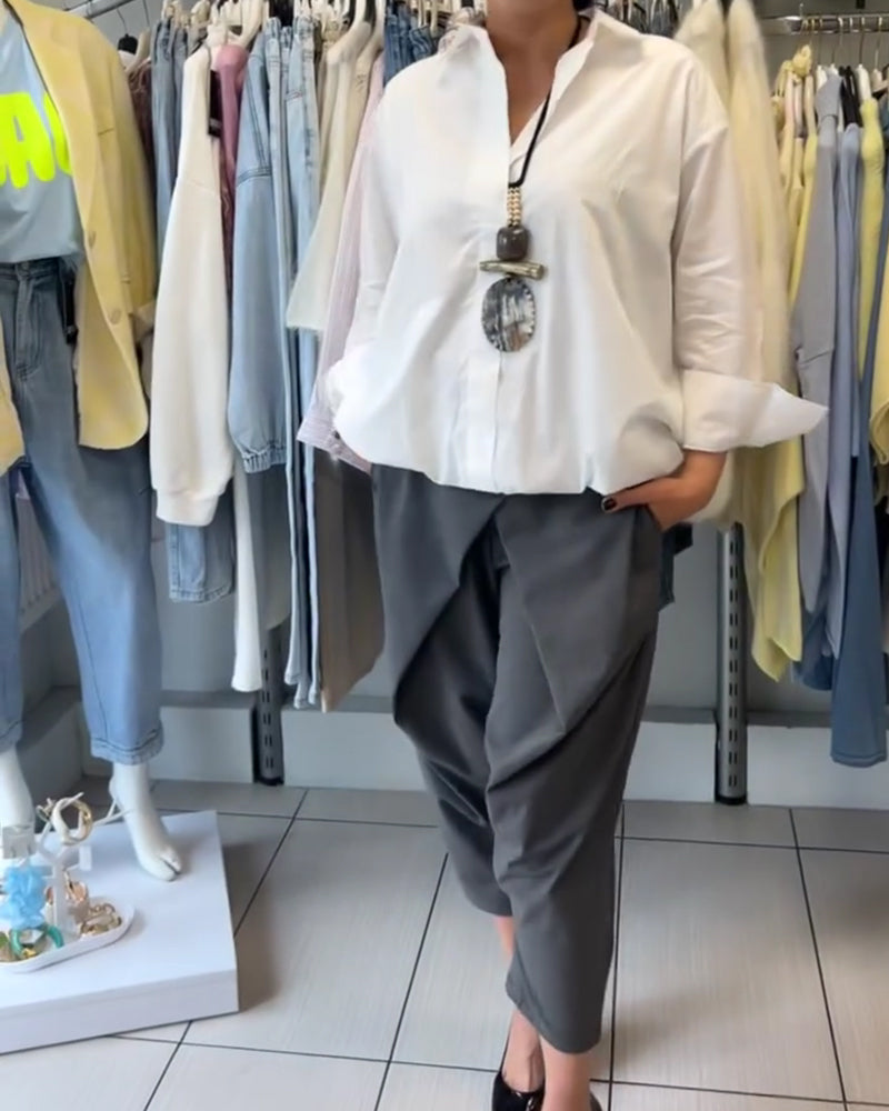 Solid Color Long-Sleeved Casual Shirt