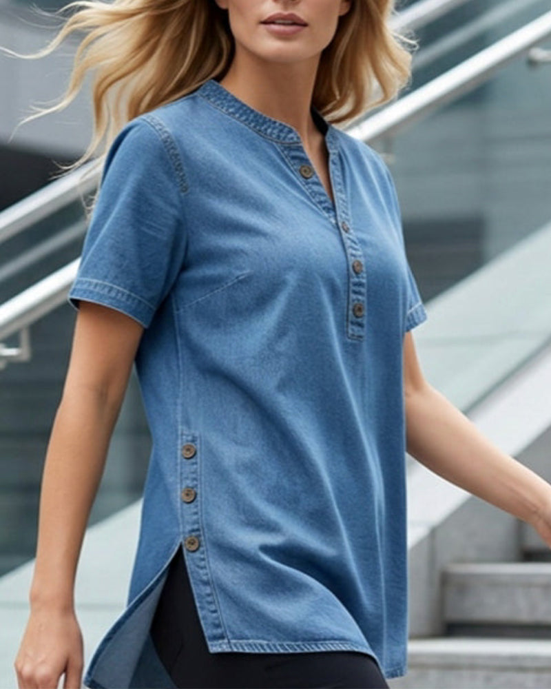 Casual Solid Color Short Sleeve Blouse