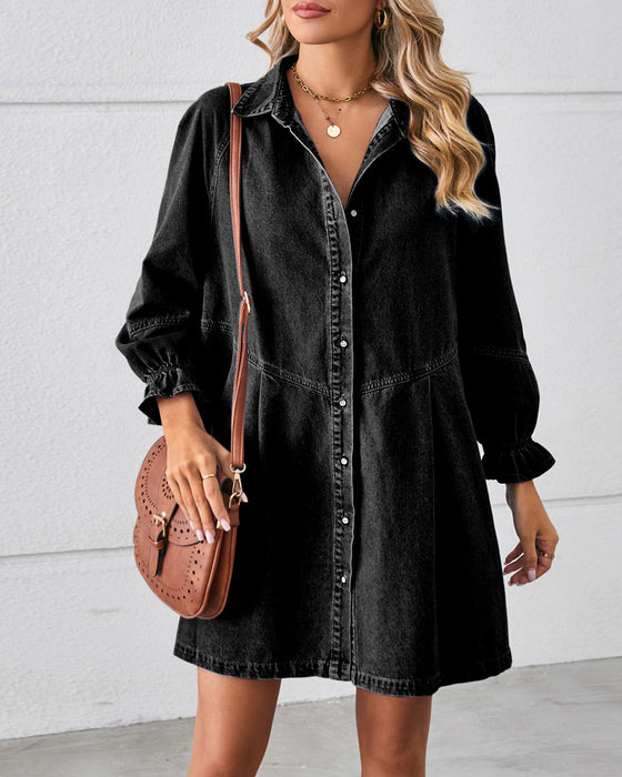 Long Sleeve Patchwork Denim Dress