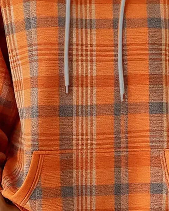 Plaid Pocket Casual Hoodie