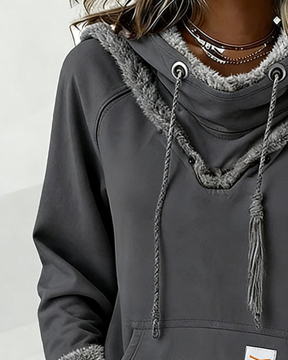 Patchwork Long-Sleeved Pocket Sweatshirt