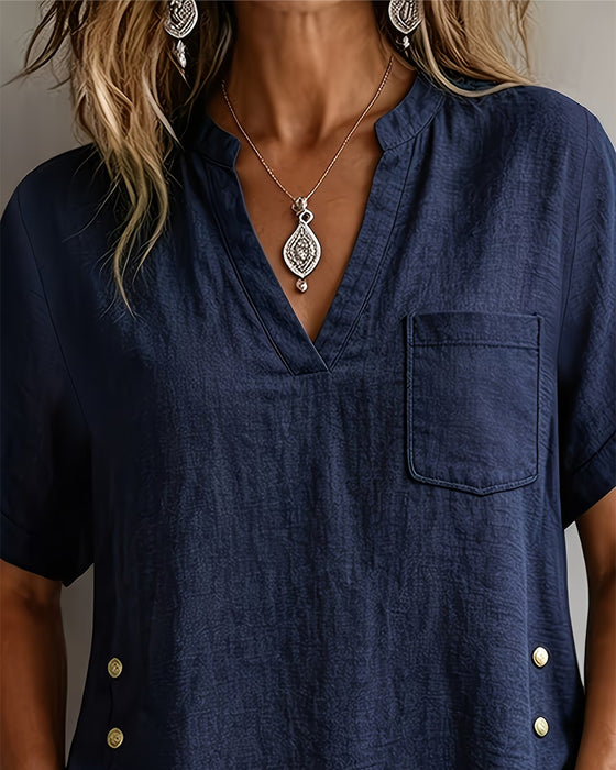 V-Neck Short Sleeve Loose Blouse