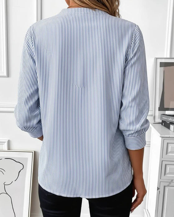 Striped Patchwork Zip Up Blouse