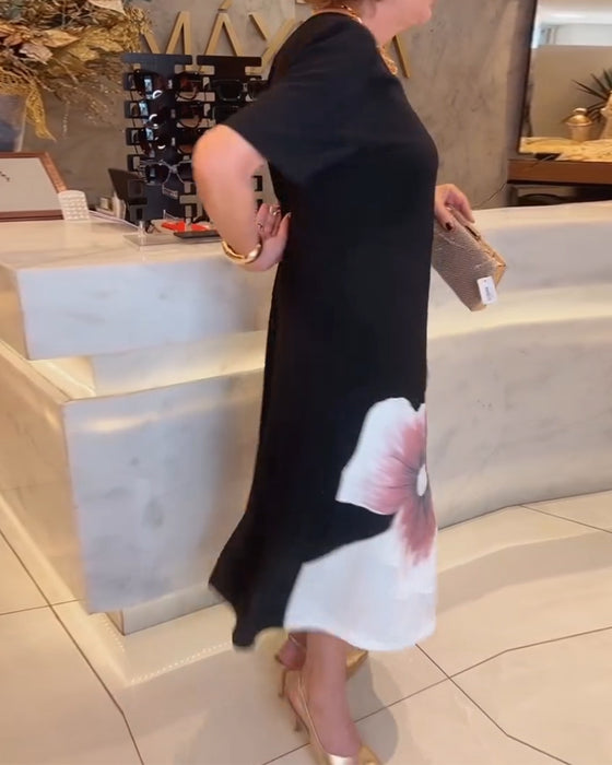 V-Neck Positioning Printed Long Dress