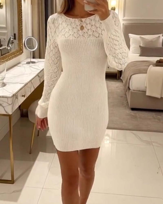 Elegant Solid Color Round Neck Sweater Dress