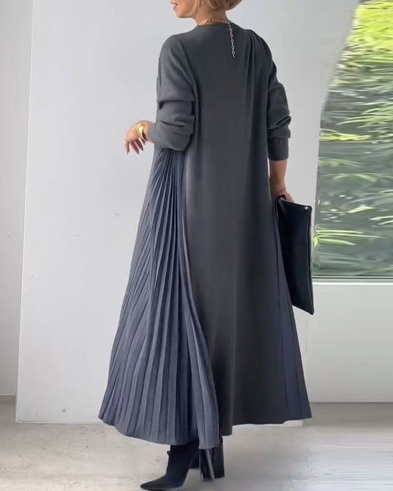 Elegant long-sleeve pleated sweater dress