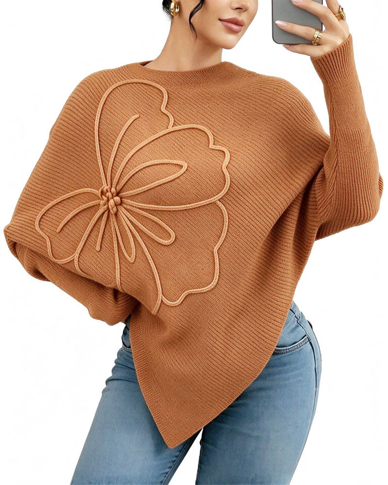 Stylish Floral Irregular Pullover