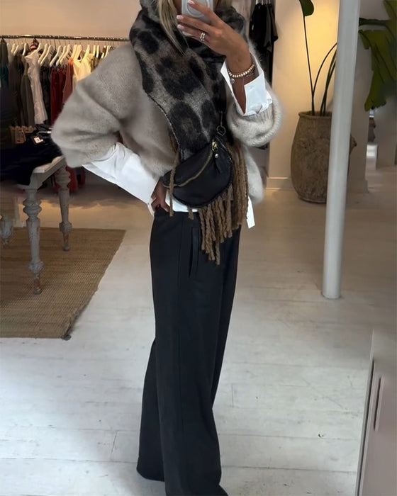 Drapey Wide-Leg Casual Leather Pants
