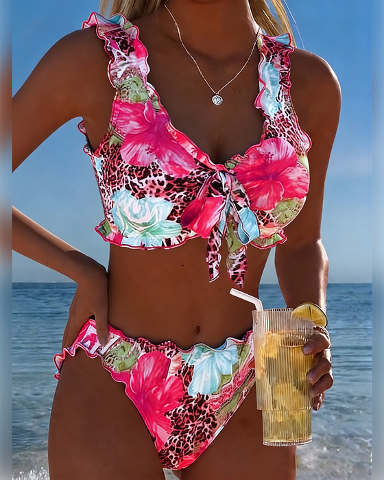 Floral Leopard Patchwork Bikinis