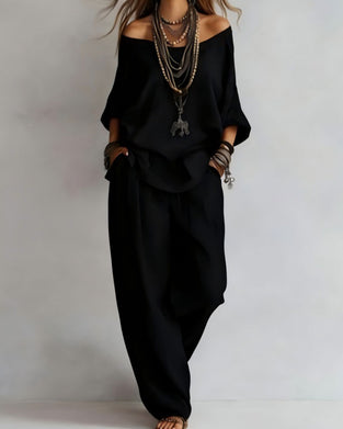 Off-Shoulder Wide-Leg Pants Two-Piece Set