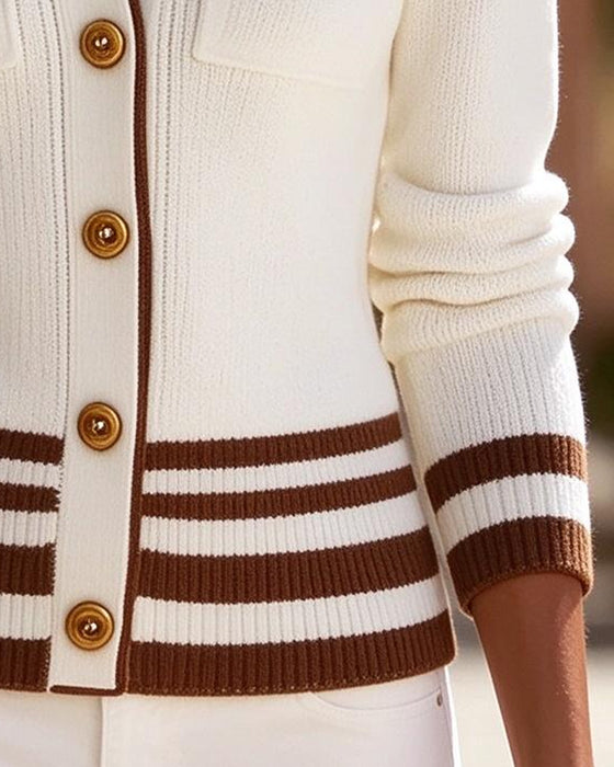 Lapel Button Stripe Cardigan