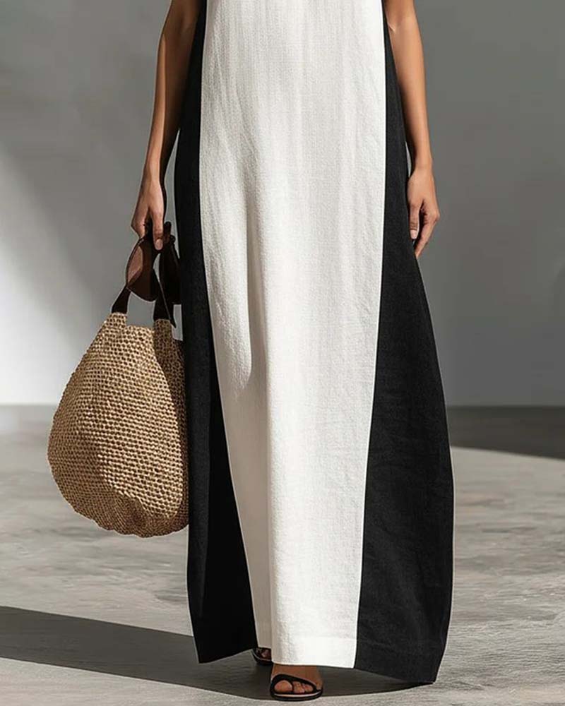 Cross Neck Contrast Color Chic Dress