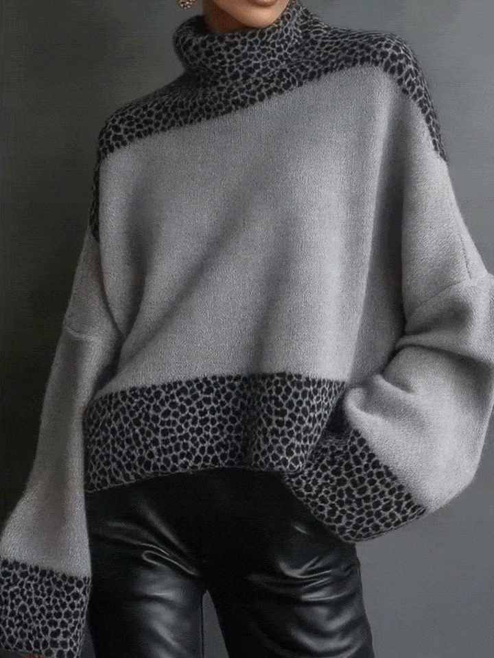 High-Neck Leopard Print Jumper