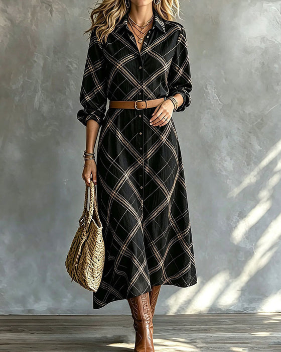 Lapel Button A Hem Dress