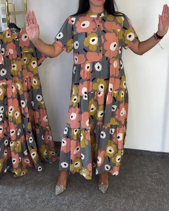 Mandarin Collar Print Layered Dresses