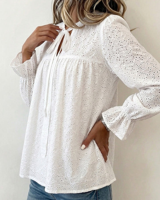 Tie Cutout Long Sleeve Top