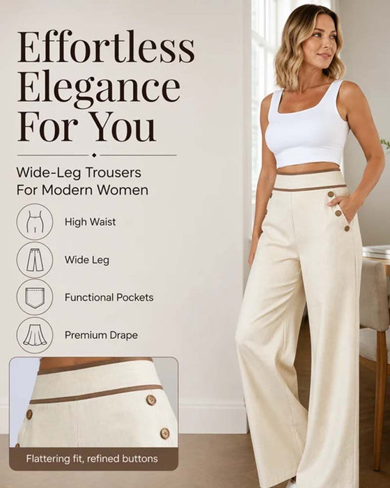 Button Line Wide-Leg Long Pants