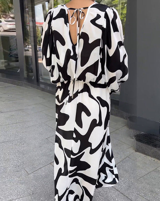 Fashion print elegant long-sleeved dress