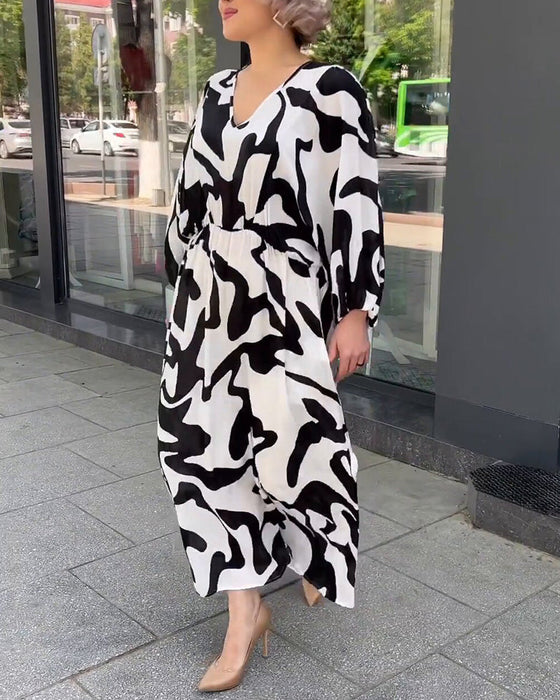 Fashion print elegant long-sleeved dress