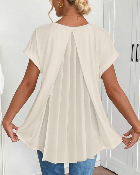 Short-Sleeved Solid Color Patchwork T-Shirt
