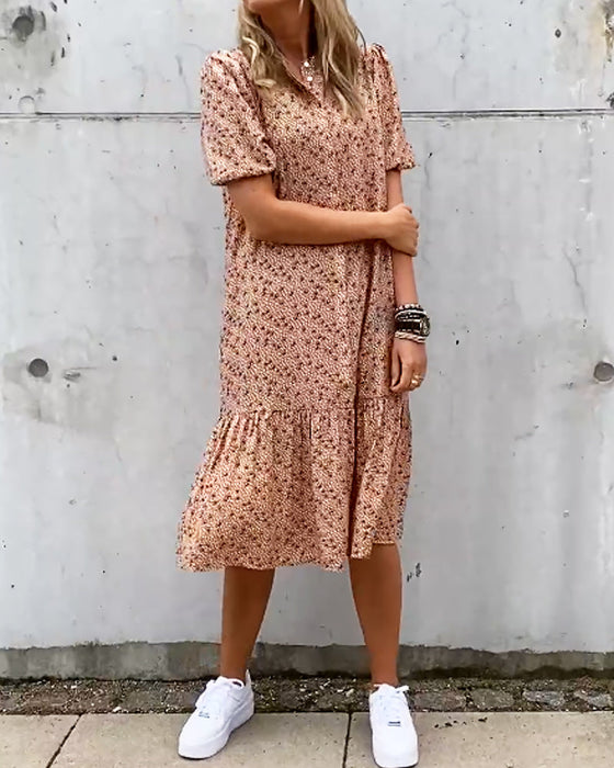 Short sleeve print  shift dress