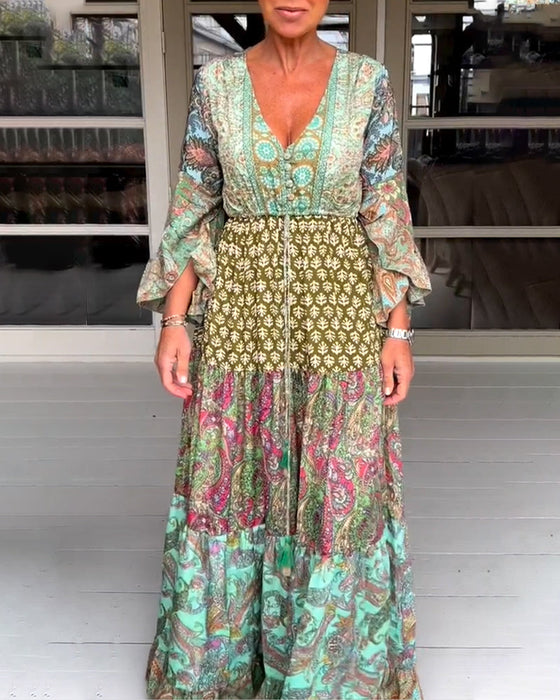 Bell sleeve v neck dress