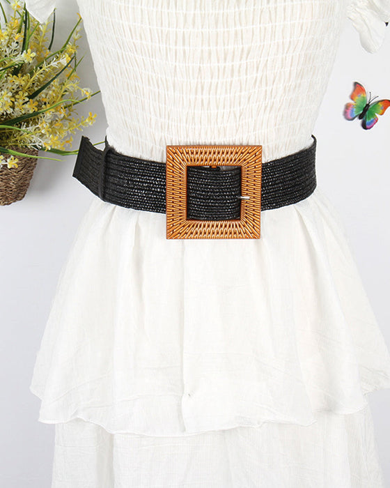 Grass woven ladies elastic belt