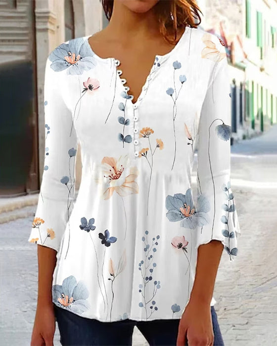 Floral print three quarter sleeve top