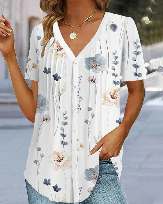 Floral print v-neck T-shirt