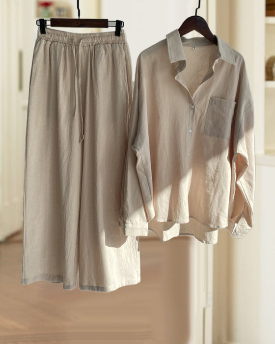 Solid color shirt pants two piece set