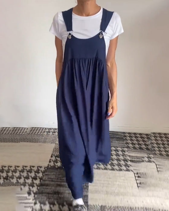 Casual Solid Color Suspender Dress