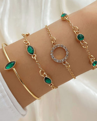 Circle rhombus rhinestone bracelet set of four