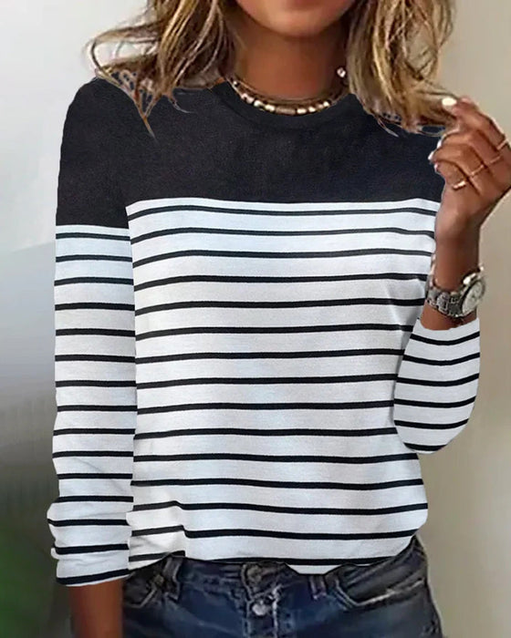 Color block stripe long sleeve top
