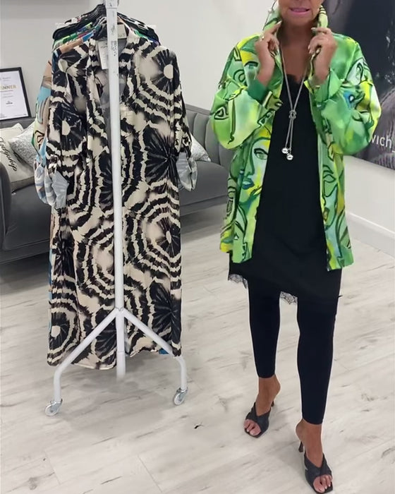 Face print lapel casual shirt